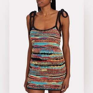 ALANUI Over The Rainbow Crochet Mini Dress Brown Yellow multicolor Large
